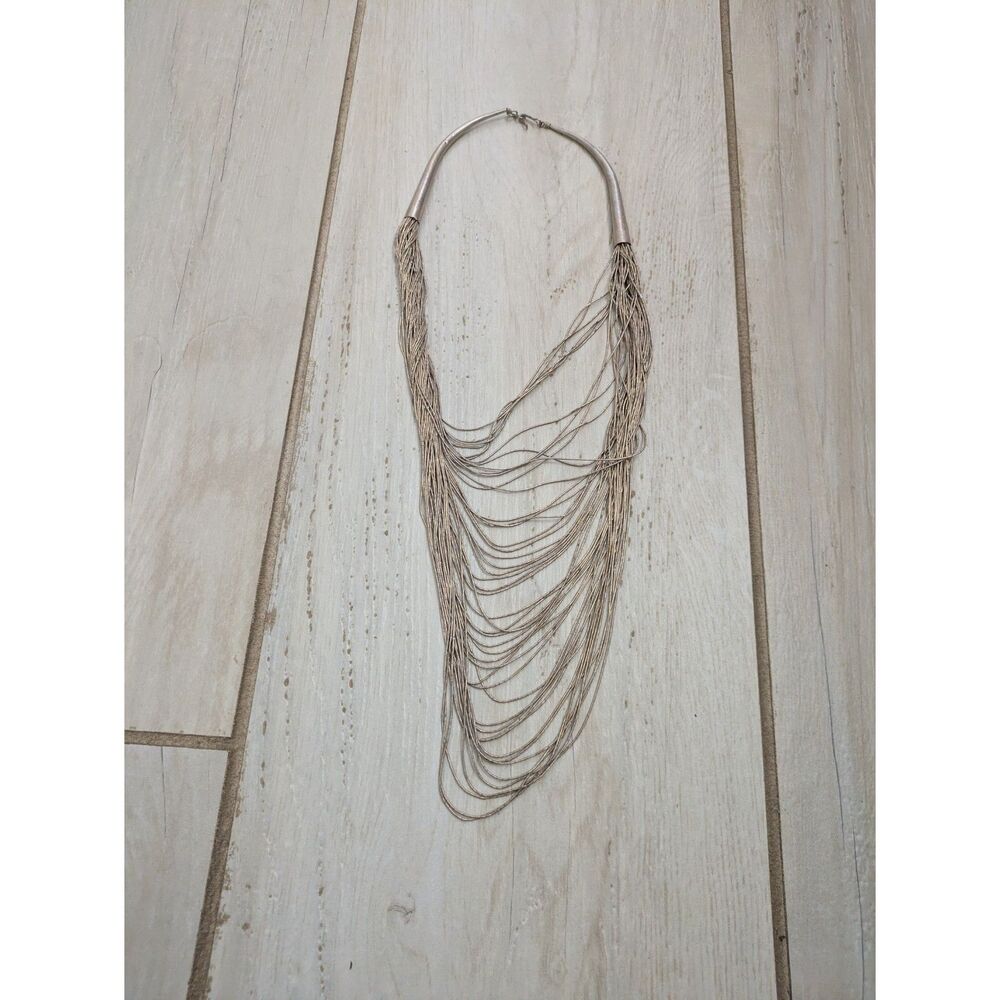 Vintage Southwestern Liquid Silver Waterfall Multi Strand Necklace